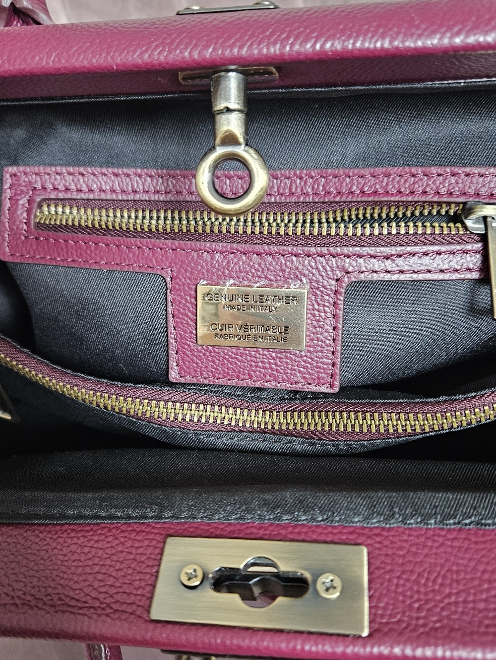 New Caterina Burgandy Leather Satchel Viola Castellani Made In Italy - Picture 10 of 10